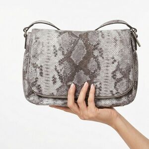 DANIER LEATHER Genuine Leather Python Embossed Fold Over Crossbody Bag w/Dustbag